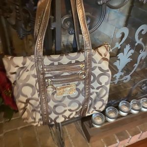 Brown tan Coach poopy shoulder purse